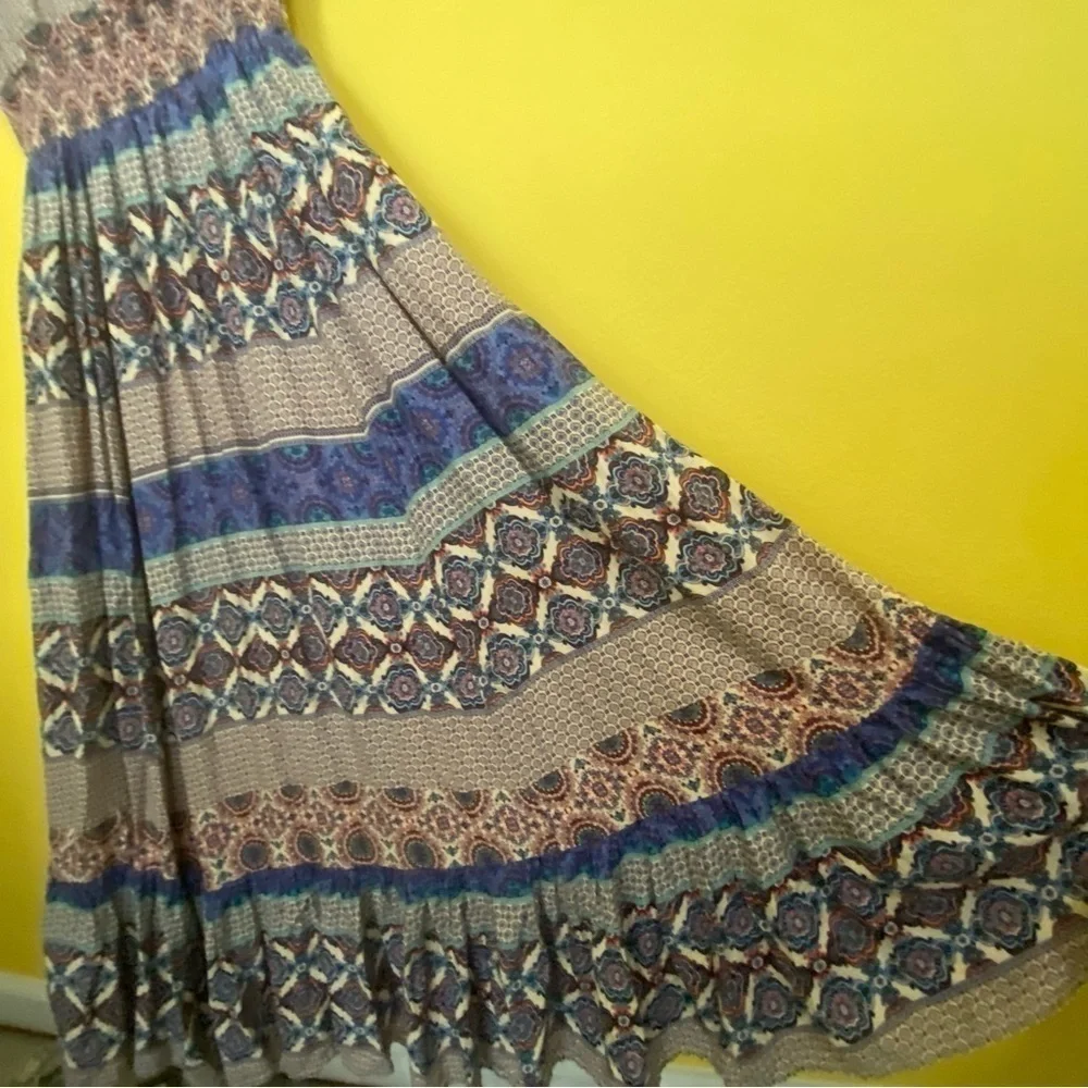 eshakti Womens Size M Sleeveless Smocked Waist A Line Mixed Print Maxi Dress